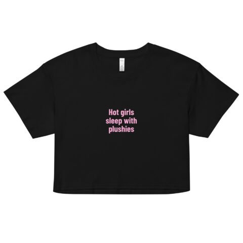 Hot Girls Sleep With Plushies Y2K Baby Tee | Bimbo Bedtime Retro Cropped Top | Softcore Sleepy Meme Tee