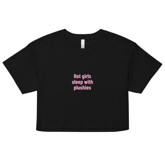 Hot Girls Sleep With Plushies Y2K Baby Tee | Bimbo Bedtime Retro Cropped Top | Softcore Sleepy Meme Tee