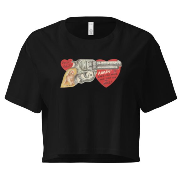Gun and Heart Y2K Baby Tee | Softcore Violence Retro Cropped Top | Love and Rage Meme Tee - Image 2