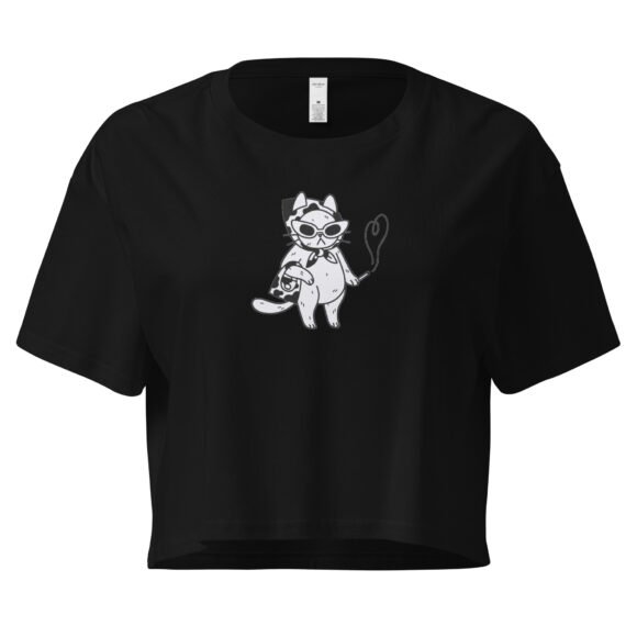 Cool Cat Lady Y2K Baby Tee | Feline Feminine Retro Cropped Top | Alt Auntie Meme Tee - Image 2