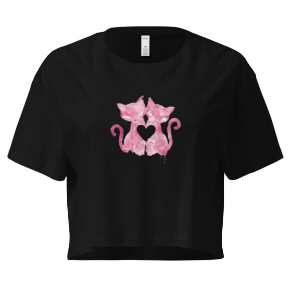 Cat Kissing Heart Y2K Baby Tee | Romantic Felinecore Retro Cropped Top | Kitty Love Story Meme Tee - Image 2