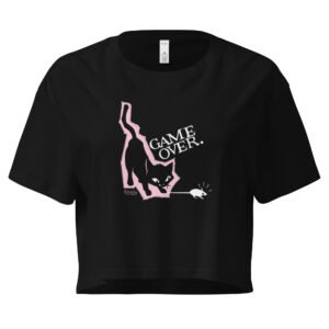 Game Over Cat Caught Mouse Y2K Baby Tee | Kitty Victory Retro Cropped Top | Feline Gamercore Meme Tee
