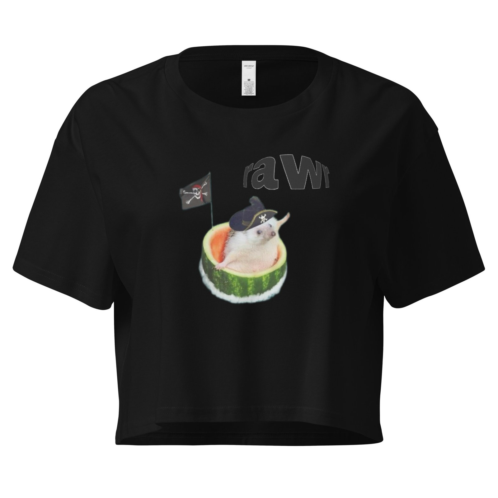 Rawr Pirate Cat in Watermelon Y2K Baby Tee | Chaotic Summer Kitty Retro Cropped Top | Piratecore Cat Meme Tee - Image 2