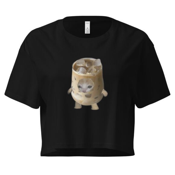 Coffee Cat Y2K Baby Tee | Hyper Kittycore Retro Cropped Top | Caffeinated Slut Meme Tee - Image 2