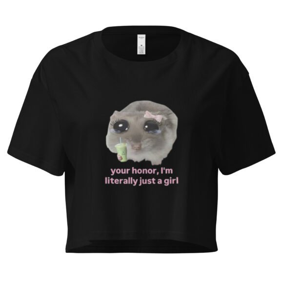 Your Honor Im Just a Girl Weeping Cat Y2K Baby Tee | Softcore Sad Kitty Retro Cropped Top | Emotional Animalcore Meme Tee - Image 2