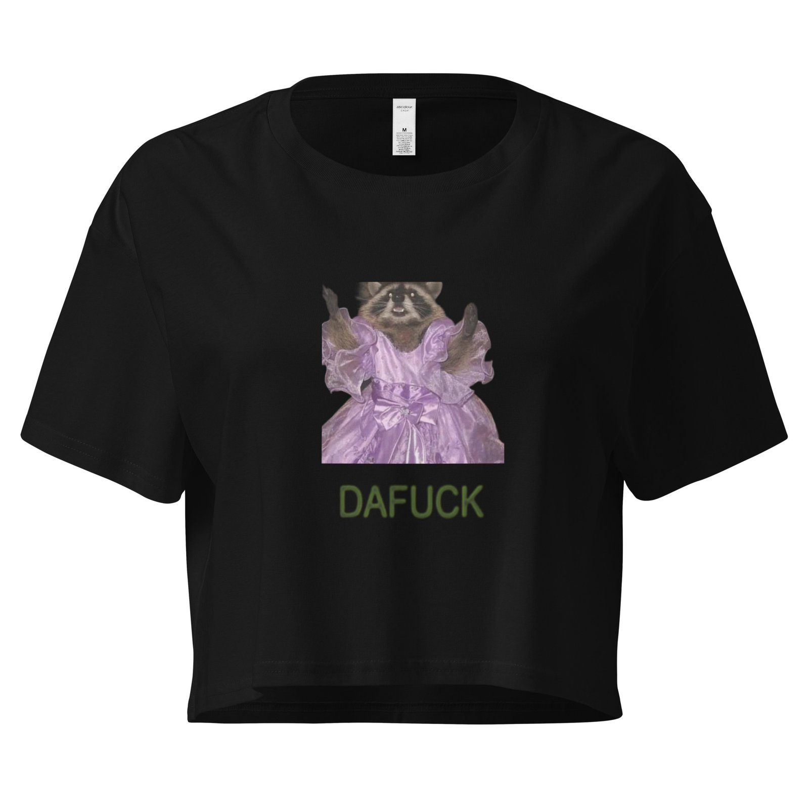 Dafuck Raccoon Y2K Baby Tee | Confused Trashcore Retro Cropped Top | Unhinged Meme Girl Tee - Image 2