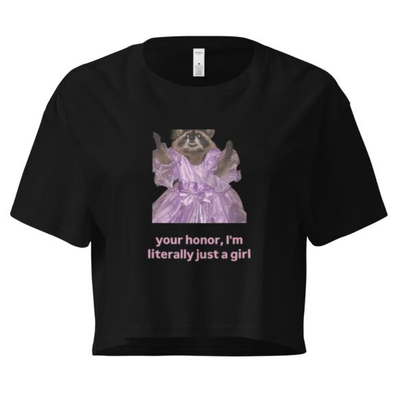 Your Honor I Am Just a Girl Raccoon Y2K Baby Tee | Trash Baby Retro Cropped Top | Rodentcore Slut Meme Tee - Image 2