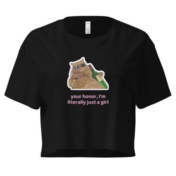Your Honor I Am Just a Girl Cat Drinking Wine Y2K Baby Tee | Drunk Kittycore Retro Cropped Top | Legal Bimbo Vibes Meme Tee - Image 2