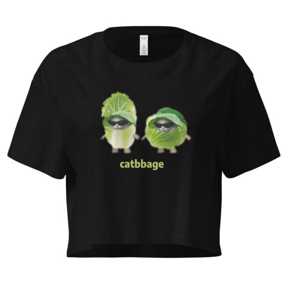 Catbbage Y2K Baby Tee | Kitty Lettucecore Retro Cropped Top | Surreal Feral Meme Tee - Image 2