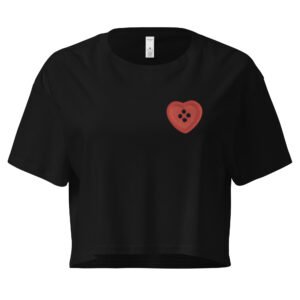 Button Heart Y2K Baby Tee | Fragile Feminine Energy Retro Cropped Top | Tumblr Dollcore Meme Tee