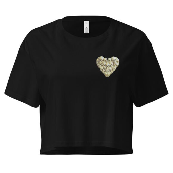 Skull Heart Y2K Baby Tee | Goth Romance Retro Cropped Top | Emo Girlcore Meme Tee - Image 2