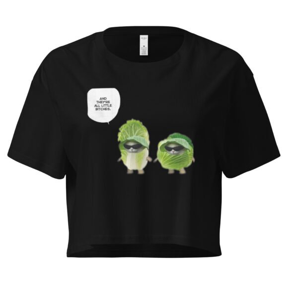Little Bitches Cabbage Cat Y2K Baby Tee | Crunchy Feralcore Retro Cropped Top | Bitchy Bunny Girl Meme Tee - Image 2