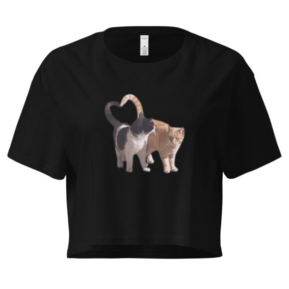 Heart Tail Cats Y2K Baby Tee | Romantic Catcore Retro Cropped Top | Soft Bimbo Cat Girl Meme Tee - Image 2
