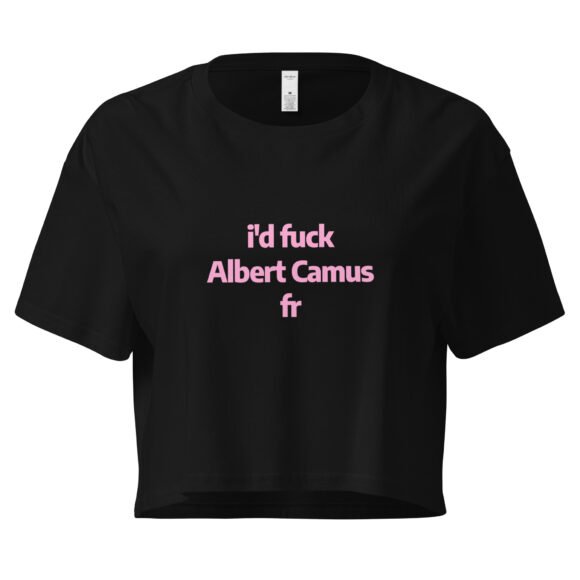 Id Fuck Albert Camus Y2K Baby Tee | French Existentialist Slut Retro Cropped Top | Camus Is Hotcore Tee - Image 2