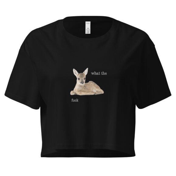 What the Fuck Deer Y2K Baby Tee | Surrealist Forestcore Retro Cropped Top | Weird Animal Meme Girl Tee - Image 2