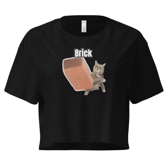 Brick Throwing Cat Meme Baby Tee | Throw Bricks Not Fits Y2K Cropped Top | Chaotic Catcore Alt-Girl Tee - Image 2