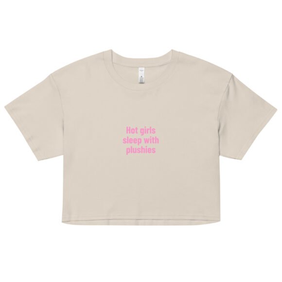Hot Girls Sleep With Plushies Y2K Baby Tee | Bimbo Bedtime Retro Cropped Top | Softcore Sleepy Meme Tee - Image 6