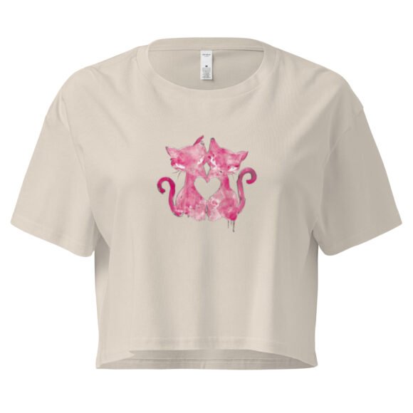 Cat Kissing Heart Y2K Baby Tee | Romantic Felinecore Retro Cropped Top | Kitty Love Story Meme Tee - Image 7