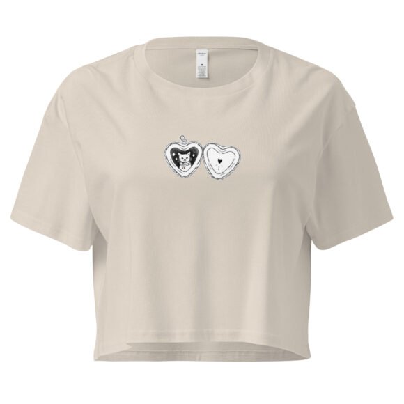 Cat Heart Locket Y2K Baby Tee | Romantic Kittycore Retro Cropped Top | Feral Love Meme Tee - Image 6