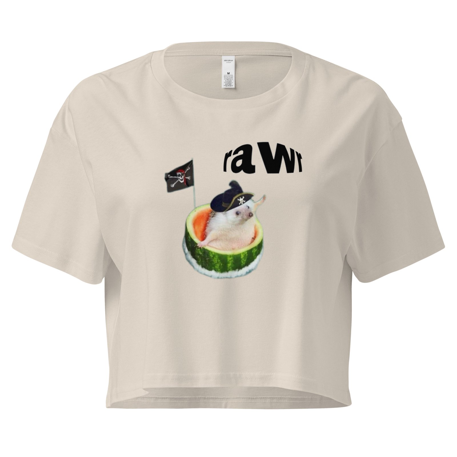 Rawr Pirate Cat in Watermelon Y2K Baby Tee | Chaotic Summer Kitty Retro Cropped Top | Piratecore Cat Meme Tee - Image 7