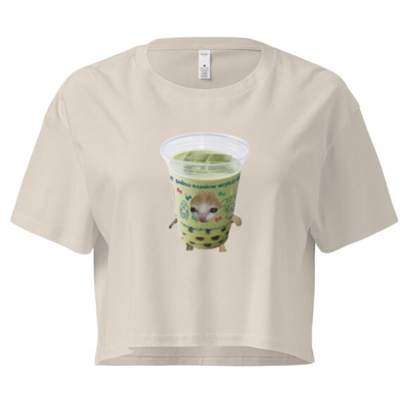 Matcha Cat Y2K Baby Tee | Green Tea Kitty Retro Cropped Top | Caffeinated Princess Meme Tee - Image 6