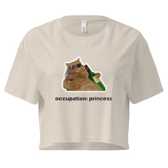 Occupation Princess Drinking Cat Y2K Baby Tee | Royal Kittycore Retro Cropped Top | Wine Mom Alt Meme Tee - Image 5
