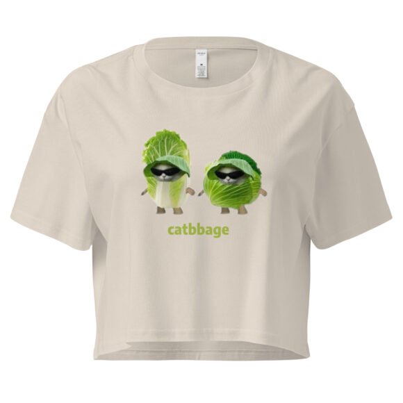 Catbbage Y2K Baby Tee | Kitty Lettucecore Retro Cropped Top | Surreal Feral Meme Tee - Image 7