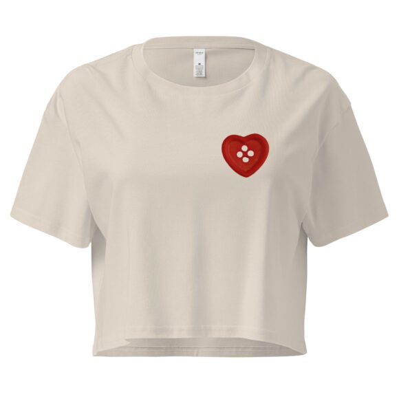 Button Heart Y2K Baby Tee | Fragile Feminine Energy Retro Cropped Top | Tumblr Dollcore Meme Tee - Image 6