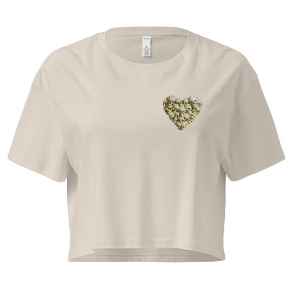 Skull Heart Y2K Baby Tee | Goth Romance Retro Cropped Top | Emo Girlcore Meme Tee - Image 6