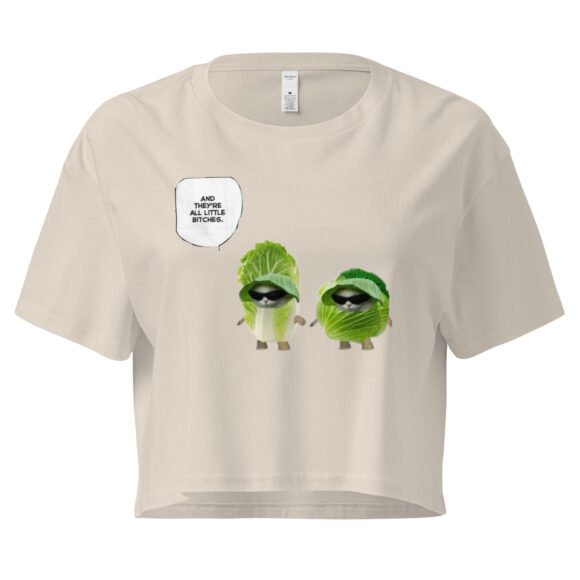 Little Bitches Cabbage Cat Y2K Baby Tee | Crunchy Feralcore Retro Cropped Top | Bitchy Bunny Girl Meme Tee - Image 7