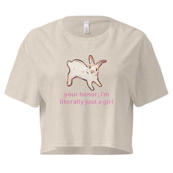 Your Honor I Am Just a Girl Bunny Y2K Baby Tee | Bunnycore Court Statement Retro Cropped Top | Legal Bimbo Meme Tee - Image 7