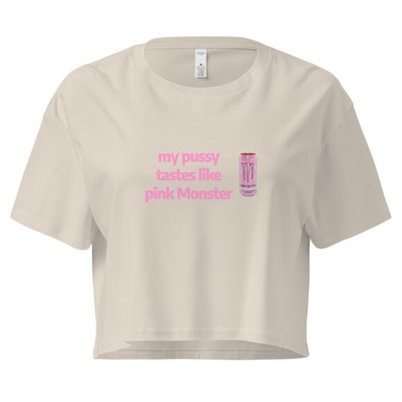 My Pussy Tastes Like Pink Monster Y2K Baby Tee | Monster Energy Slut Retro Cropped Top | Feral Girl Club Meme Tee - Image 7