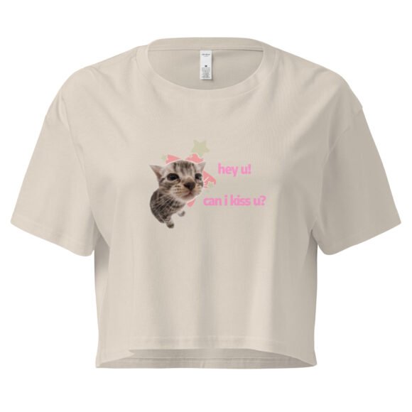 Hey U Can I Kiss U Cat Y2K Baby Tee | Can I Kiss U Alt-Girl Cropped Tee | Flirty Catcore Retro Baby Tee - Image 7
