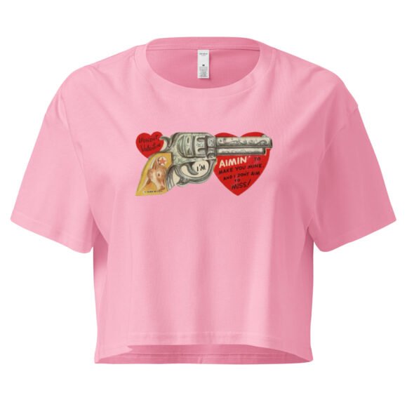 Gun and Heart Y2K Baby Tee | Softcore Violence Retro Cropped Top | Love and Rage Meme Tee - Image 5