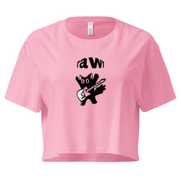 Rawr Rockstar Cat Y2K Baby Tee | Punk Kittycore Retro Cropped Top | Rockstar Meow Meme Tee - Image 3