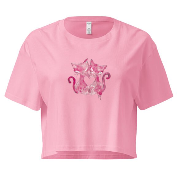 Cat Kissing Heart Y2K Baby Tee | Romantic Felinecore Retro Cropped Top | Kitty Love Story Meme Tee - Image 5
