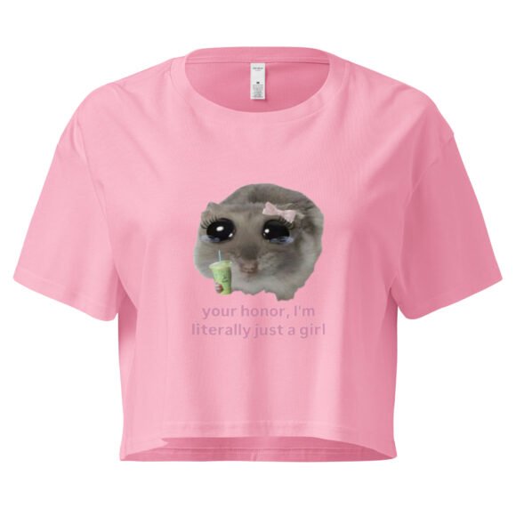 Your Honor Im Just a Girl Weeping Cat Y2K Baby Tee | Softcore Sad Kitty Retro Cropped Top | Emotional Animalcore Meme Tee - Image 5