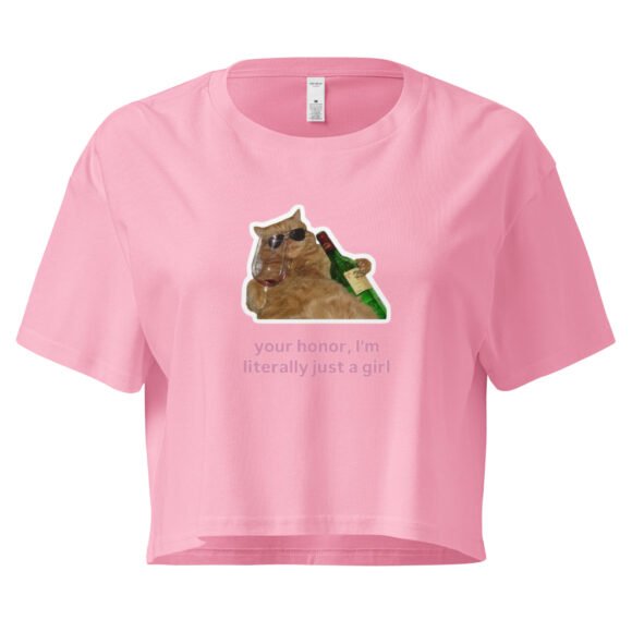 Your Honor I Am Just a Girl Cat Drinking Wine Y2K Baby Tee | Drunk Kittycore Retro Cropped Top | Legal Bimbo Vibes Meme Tee - Image 5
