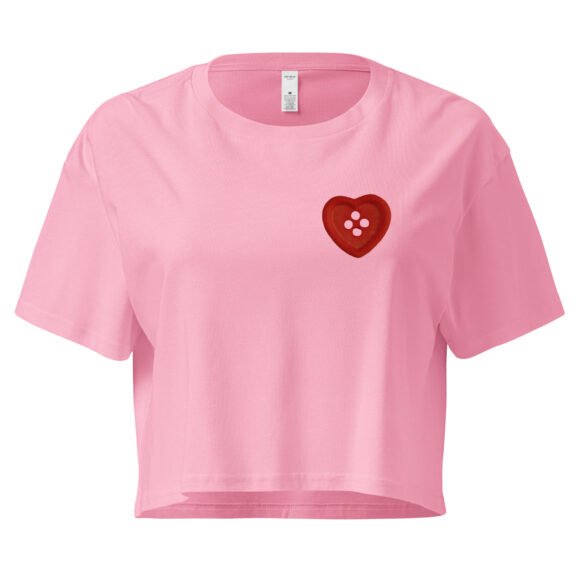 Button Heart Y2K Baby Tee | Fragile Feminine Energy Retro Cropped Top | Tumblr Dollcore Meme Tee - Image 4