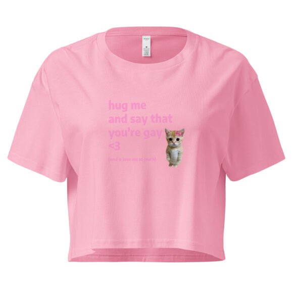 Hug Me and Say That Youre Gay and You Love Me Y2K Baby Tee | Queer Crybaby Cropped Top | Gay Sadgirl Meme Tee - Image 5