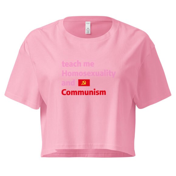 Teach Me Homosexuality and Communism Y2K Baby Tee | Gay Leftist Slut Retro Cropped Top | Educated and Horny Meme Tee - Image 4
