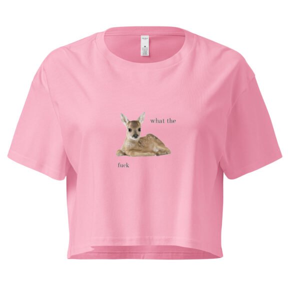 What the Fuck Deer Y2K Baby Tee | Surrealist Forestcore Retro Cropped Top | Weird Animal Meme Girl Tee - Image 5