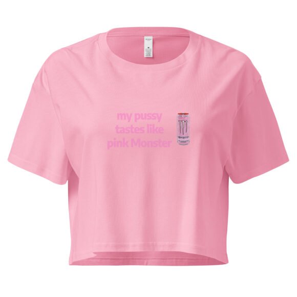 My Pussy Tastes Like Pink Monster Y2K Baby Tee | Monster Energy Slut Retro Cropped Top | Feral Girl Club Meme Tee - Image 5