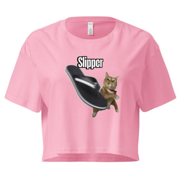 Slipper Throwing Cat Meme Baby Tee | Chonk Rage Tee Y2K Cropped Top | Household Weapon Cat Retro Top - Image 4