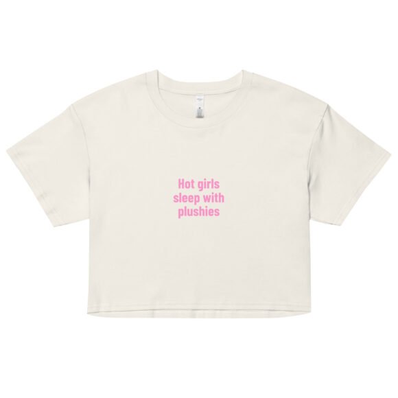 Hot Girls Sleep With Plushies Y2K Baby Tee | Bimbo Bedtime Retro Cropped Top | Softcore Sleepy Meme Tee - Image 9