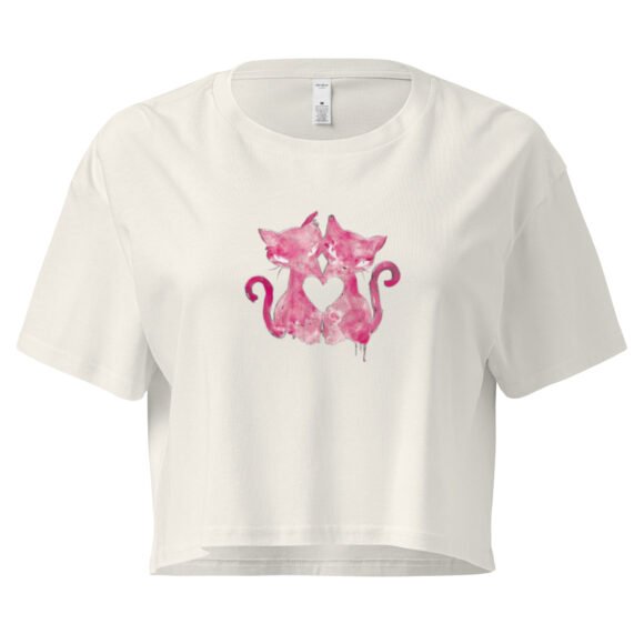 Cat Kissing Heart Y2K Baby Tee | Romantic Felinecore Retro Cropped Top | Kitty Love Story Meme Tee - Image 10