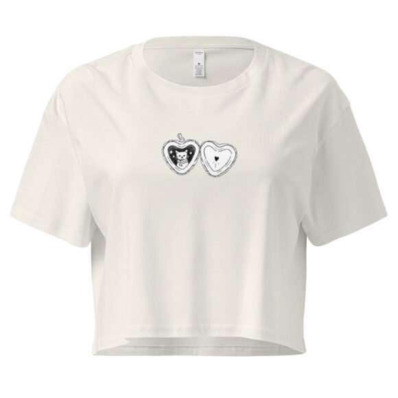 Cat Heart Locket Y2K Baby Tee | Romantic Kittycore Retro Cropped Top | Feral Love Meme Tee - Image 9