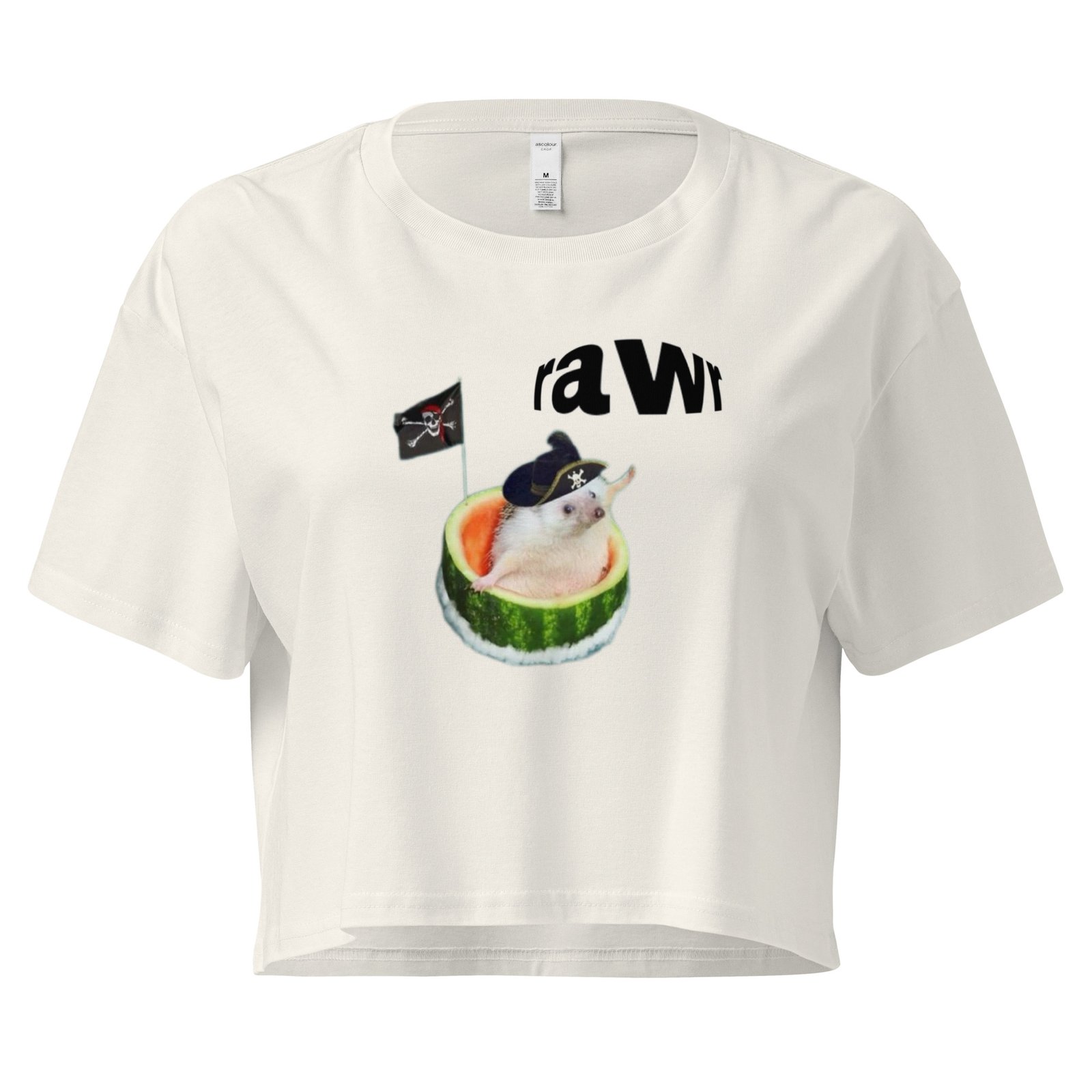 Rawr Pirate Cat in Watermelon Y2K Baby Tee | Chaotic Summer Kitty Retro Cropped Top | Piratecore Cat Meme Tee - Image 10