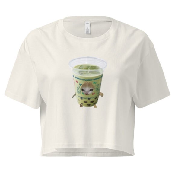Matcha Cat Y2K Baby Tee | Green Tea Kitty Retro Cropped Top | Caffeinated Princess Meme Tee - Image 9
