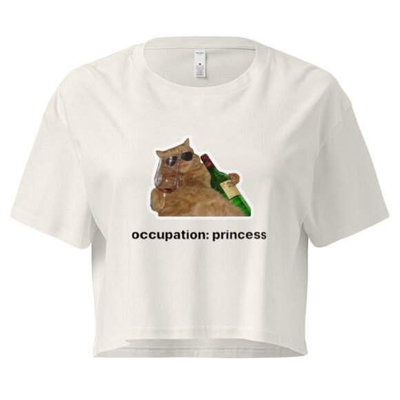 Occupation Princess Drinking Cat Y2K Baby Tee | Royal Kittycore Retro Cropped Top | Wine Mom Alt Meme Tee - Image 8